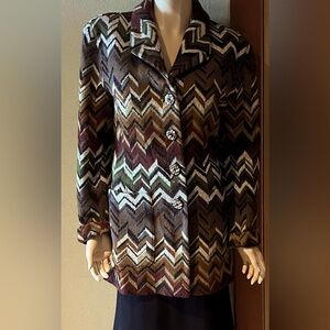 Missoni 3/4 length jacket. zigzag pattern, 90% Laine wool, 10% nylon. Medium.